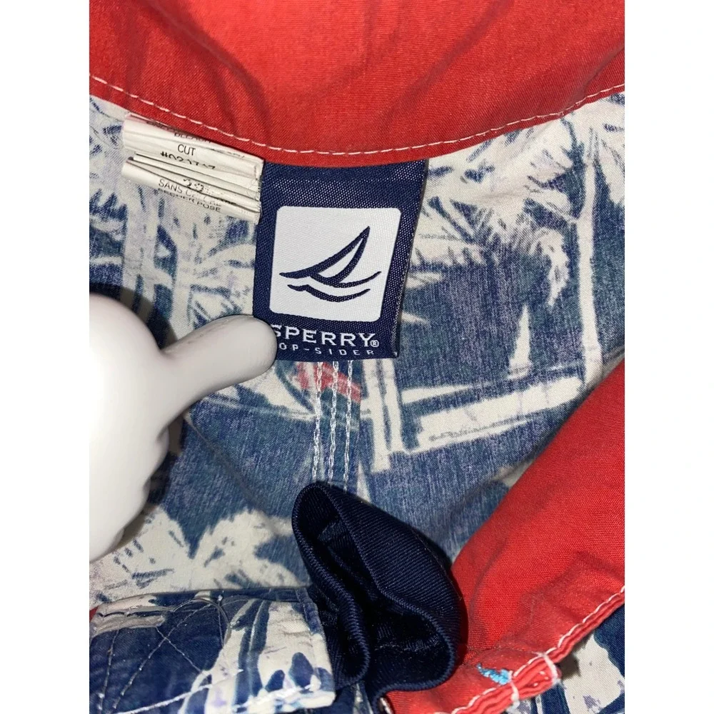 Sperry Board Shorts Mens 32 Blue Red Nautical Sailboat Palm Tree Swim Trunks
